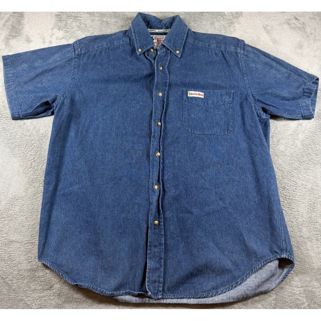 Vtg Cactus Ropes Denim Button Up Shirt Floral Jacquard Western Usa M
